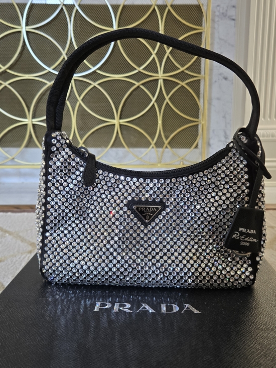 Prada Handbags - Prada Re Edition 2005 Black Crystal-Embellished Shoulder Bag